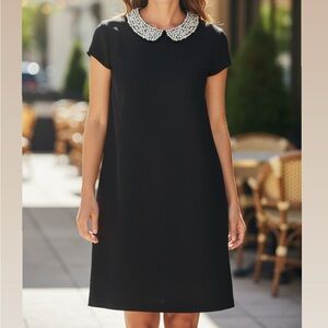 Julie Brown NYC Black Midi Cocktail LBD Dress with silver beaded Collar